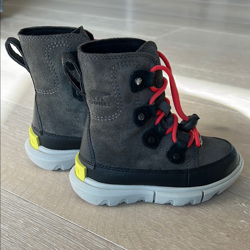 Sorel Kids Waterproof Snow Boots with Red Laces